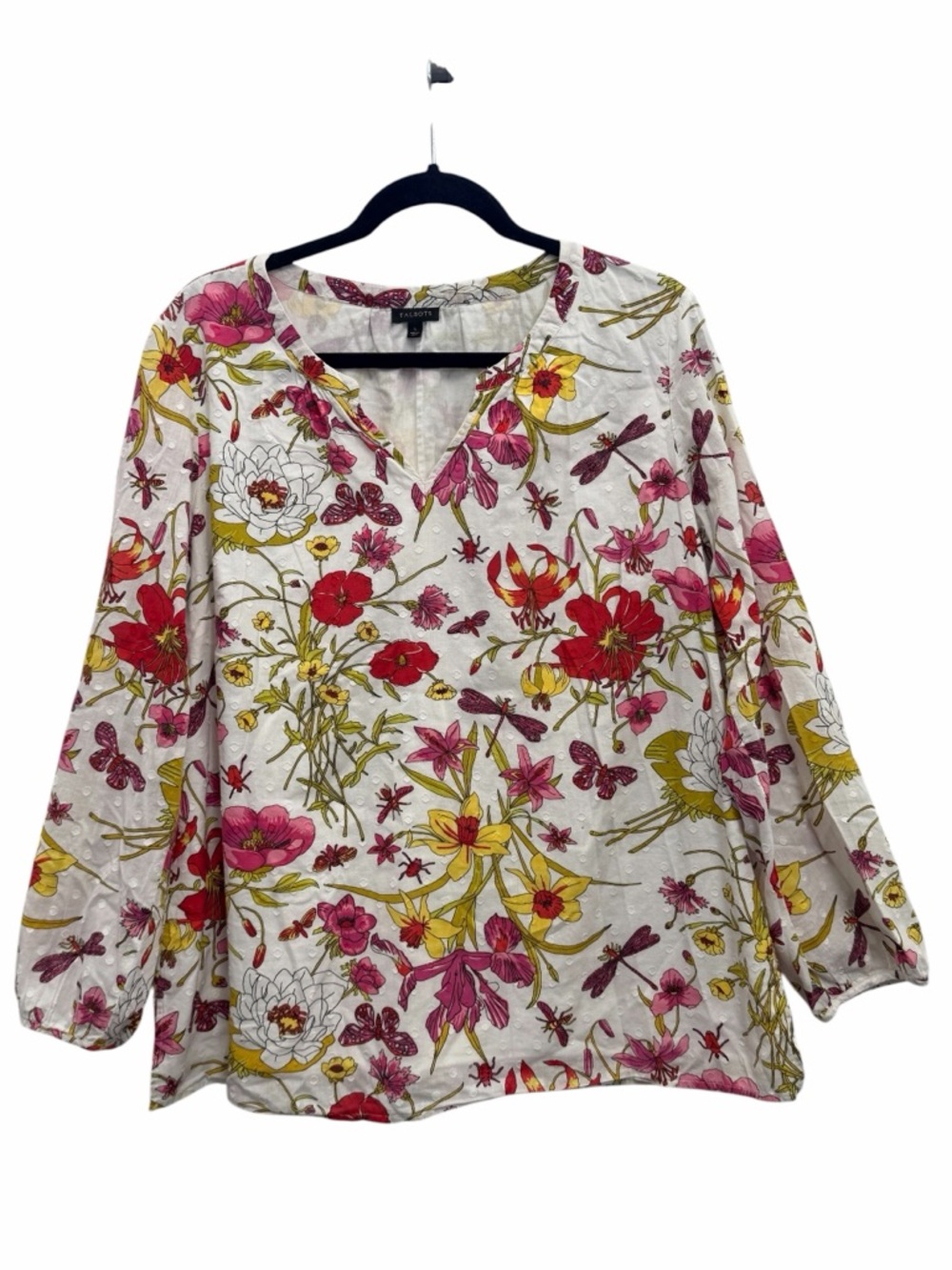 Talbots Floral Butterfly Dragonfly Cotton Tunic Blouse Large - Picture 2 of 5